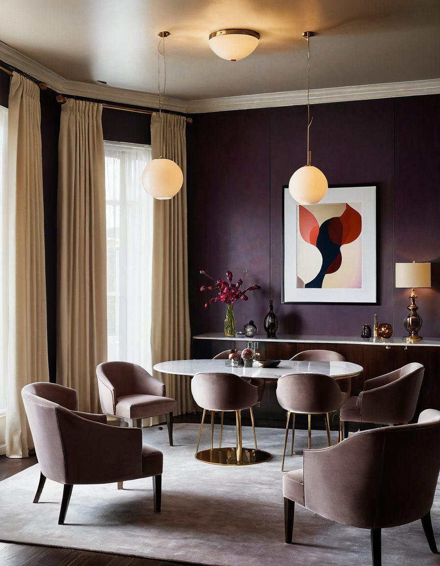 A beautifully designed modern room featuring elegant martini-style light fixtures that cast a warm, inviting glow. The space is adorned with sleek furniture and subtle decorative elements, creating an aesthetic ambiance. Shadow play enhances the sophistication of the room, showcasing the transformative power of lighting. A stylish color palette of soft neutrals and deep jewel tones to evoke a sense of luxury and modernity. super-realistic. vibrant colors. warm lighting.